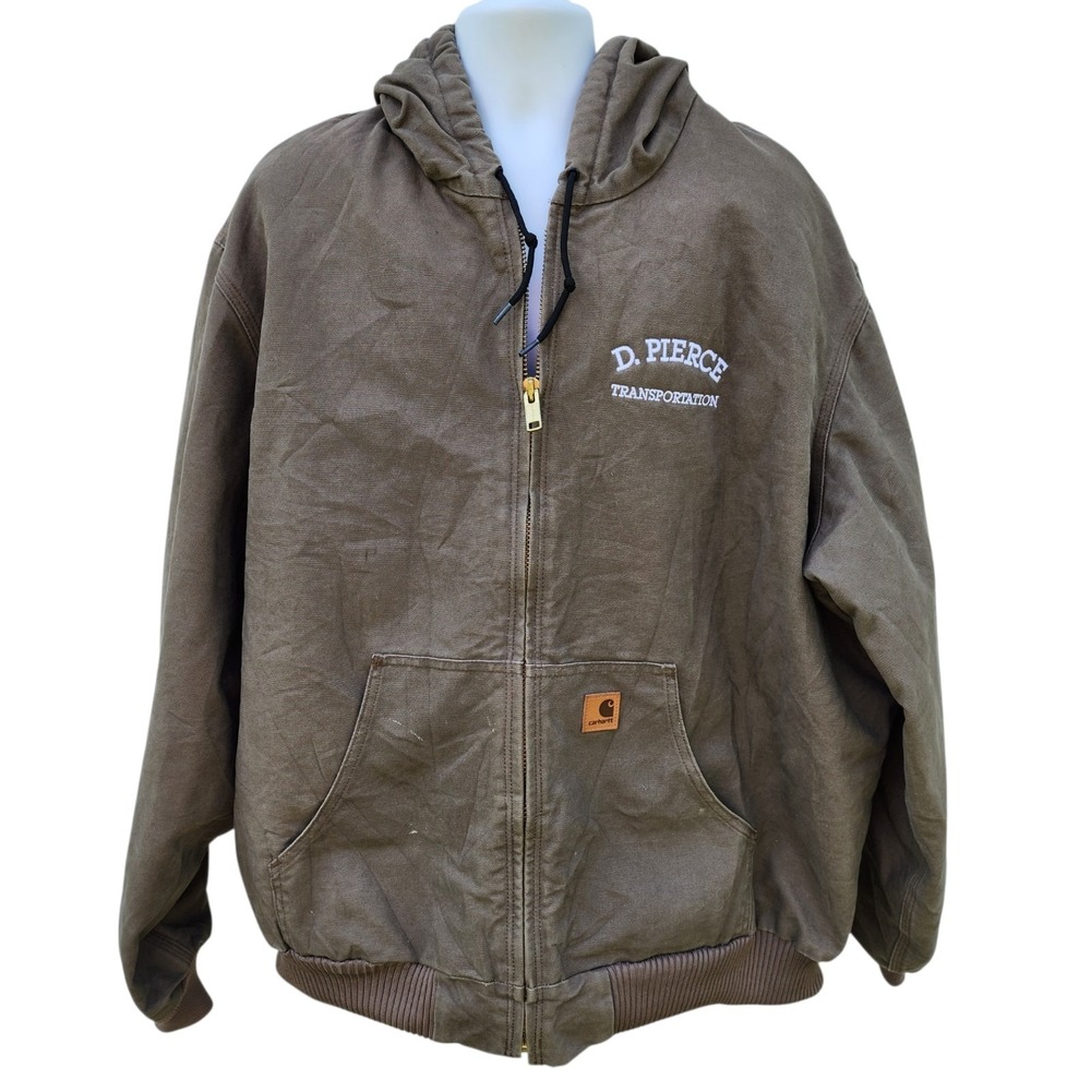 Carhartt J130 Brown Duck Active Jacket 2XL Tall Hooded Embroidered USA Work